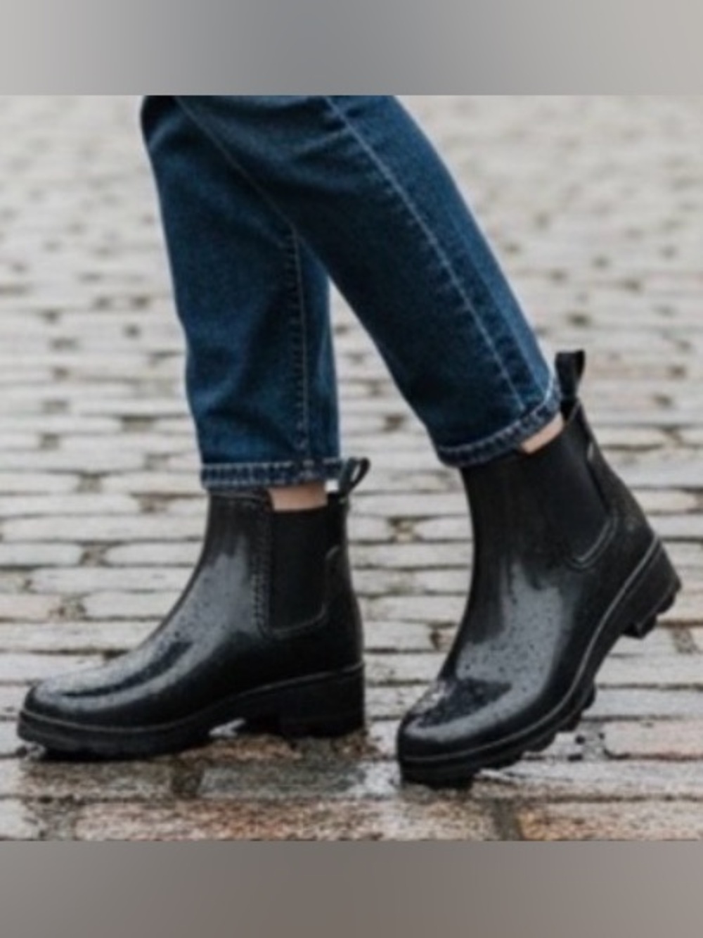 Lucky Brand Black Rain Boots Chelsea Waterproof Ankle Booties Lug Sole Women’s